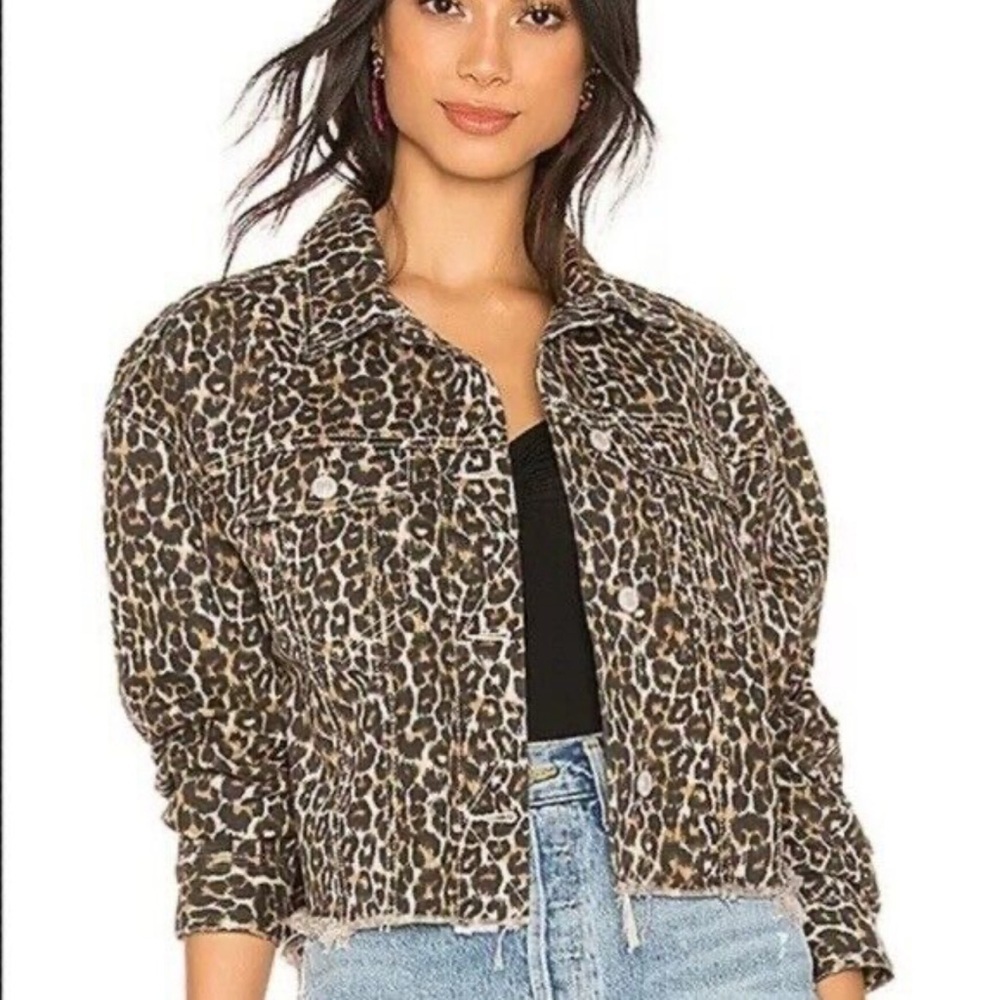 Free people animal print cropped denim‎ jacket nwot
